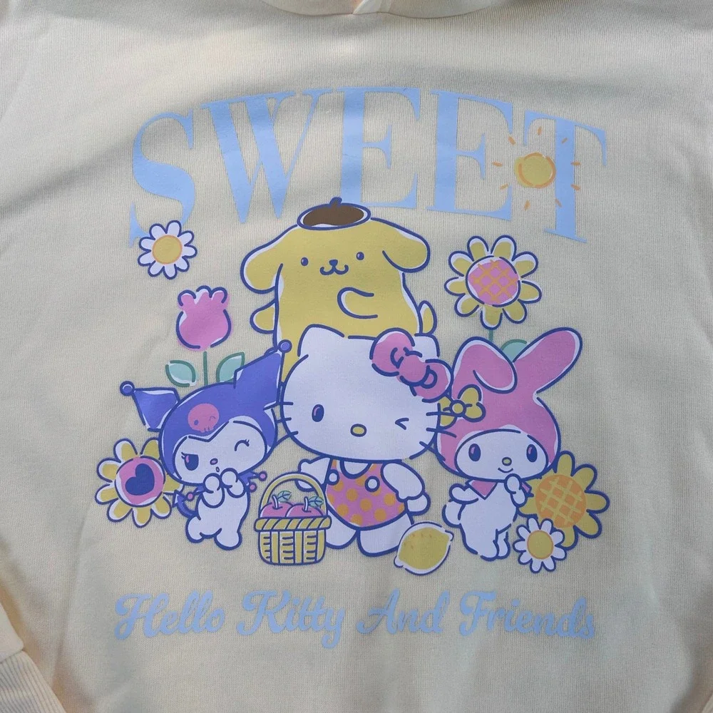 Sanrio Hello Kitty and Friends Sweet Yellow Graphic Hoodie Girls XL 14 NWT